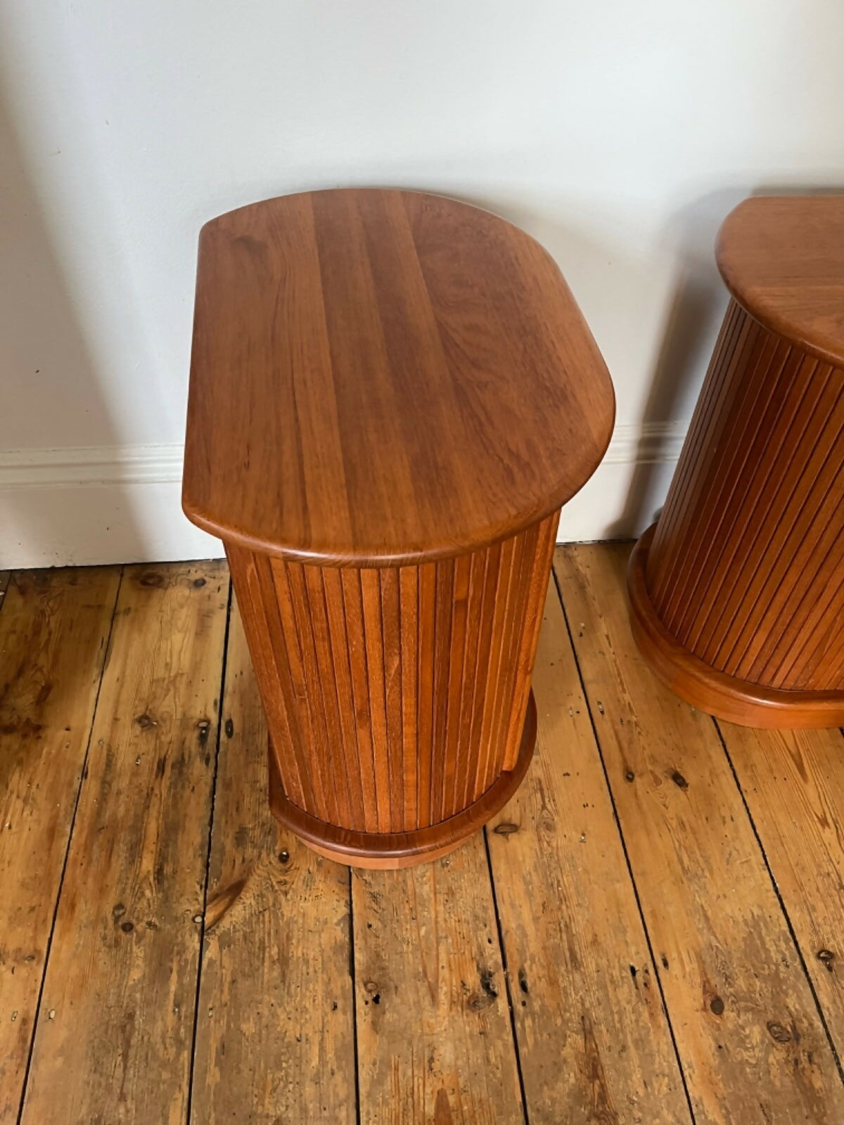 Danish Retro Teak Bedside Cabinets By Dyrlund W Tambour Doors