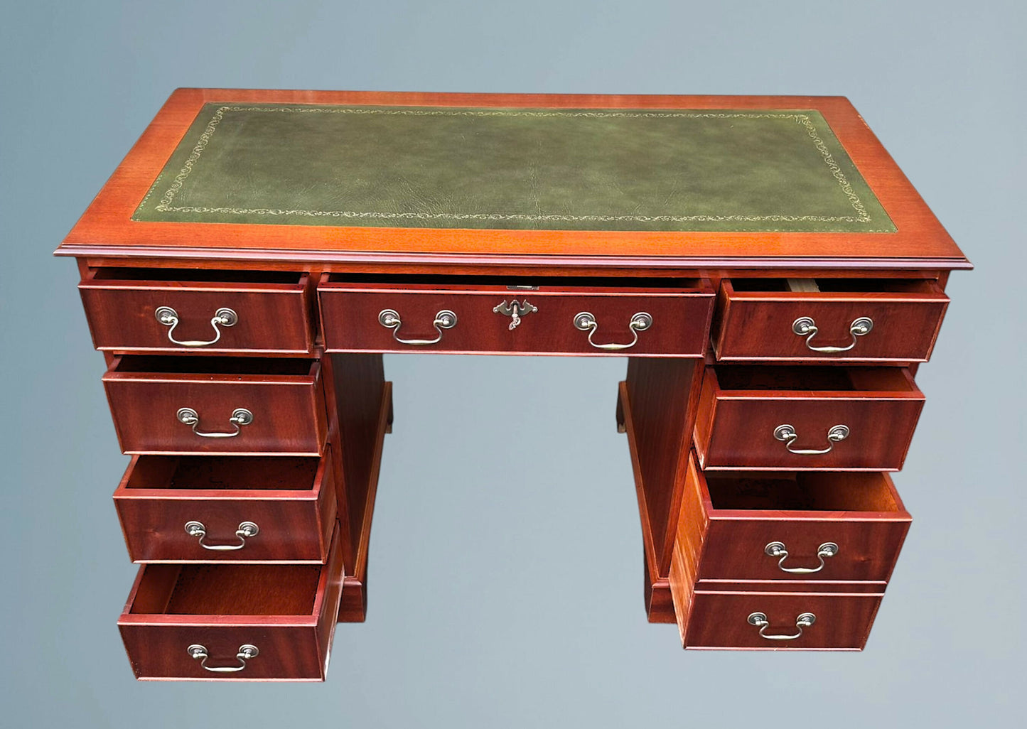 Mahogany Pedestal Writing Desk With Leather Top