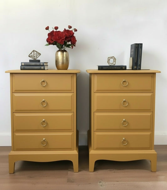 Stag minstrel bedside cabinets in mustard