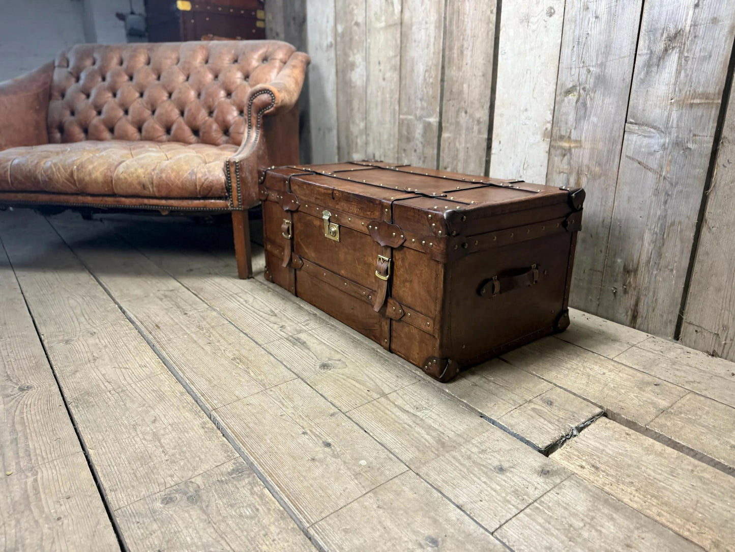 Belting Leather Coffee Table, Leather Chest