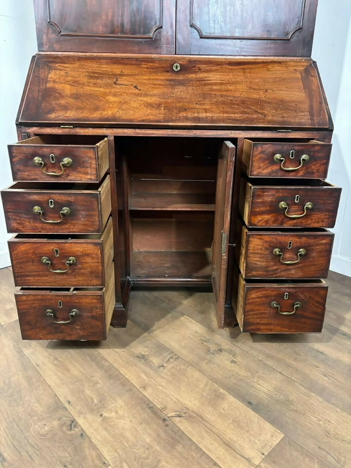 Georgian Mahogany Kneehole Bureau Bookcase
