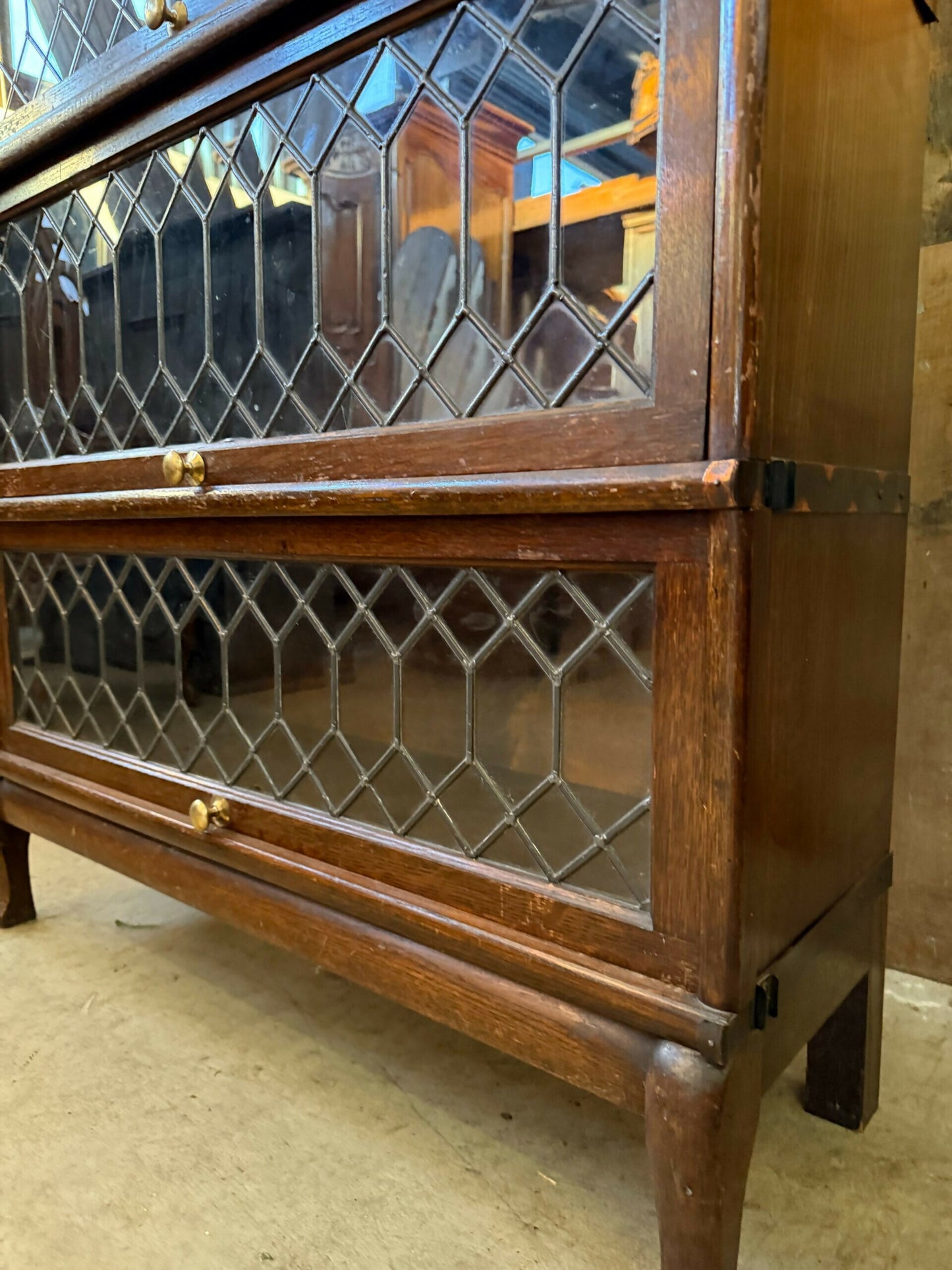 Antique Globe Wernicke Oak Five Stacking Modular Barristers Solicitors Office Glazed Bookcase Cabinet, c1930