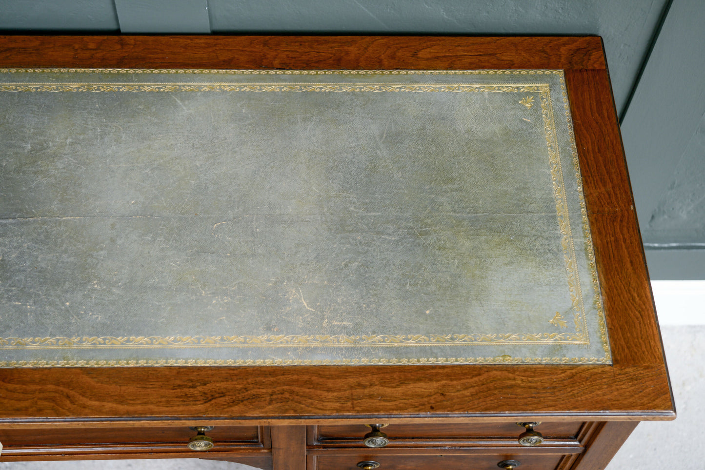 Edwardian Mahogany Writing Desk - Kneehole Desk with Green Leather