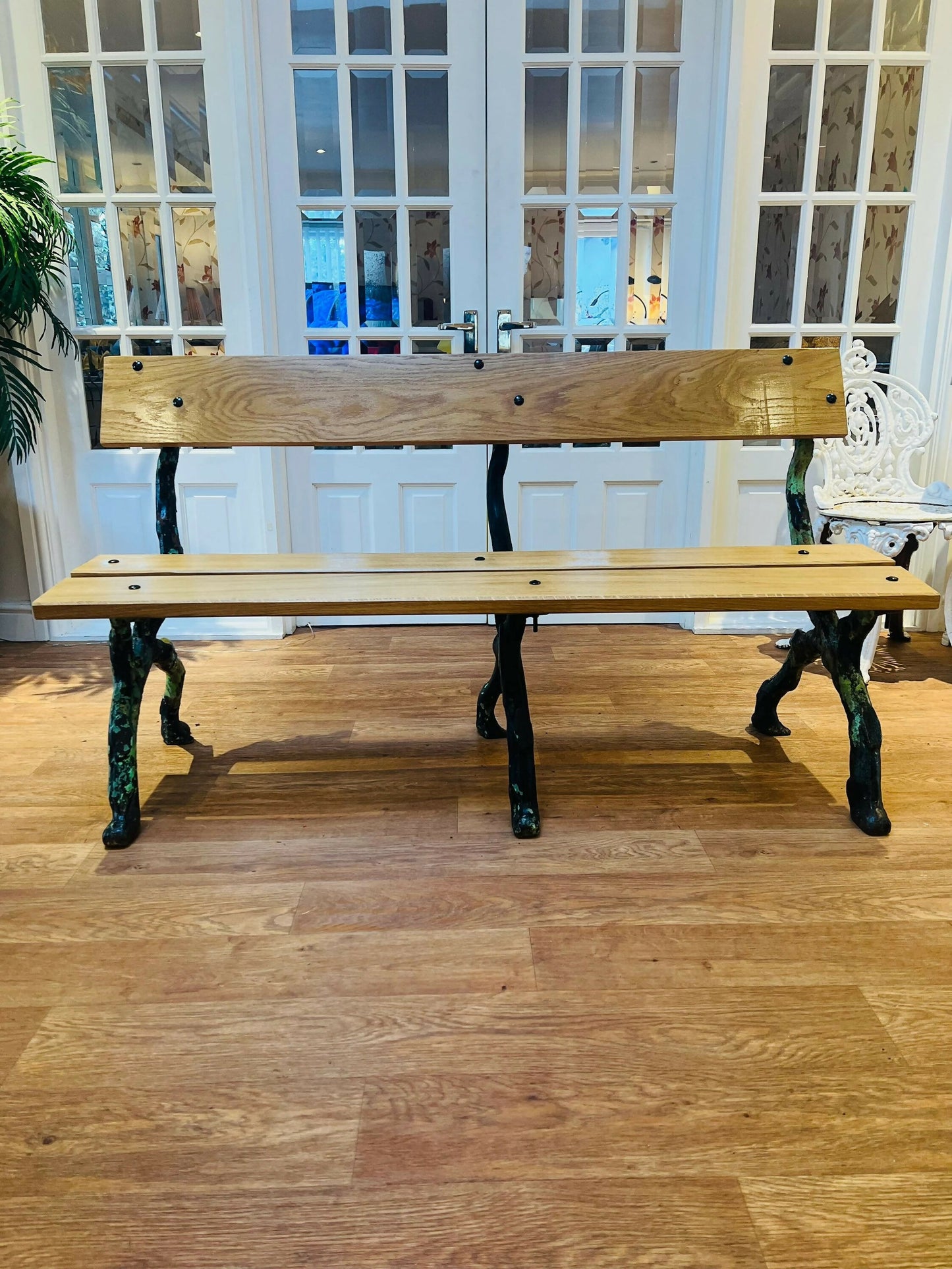 Heavy Cast Iron and Oak Garden Bench