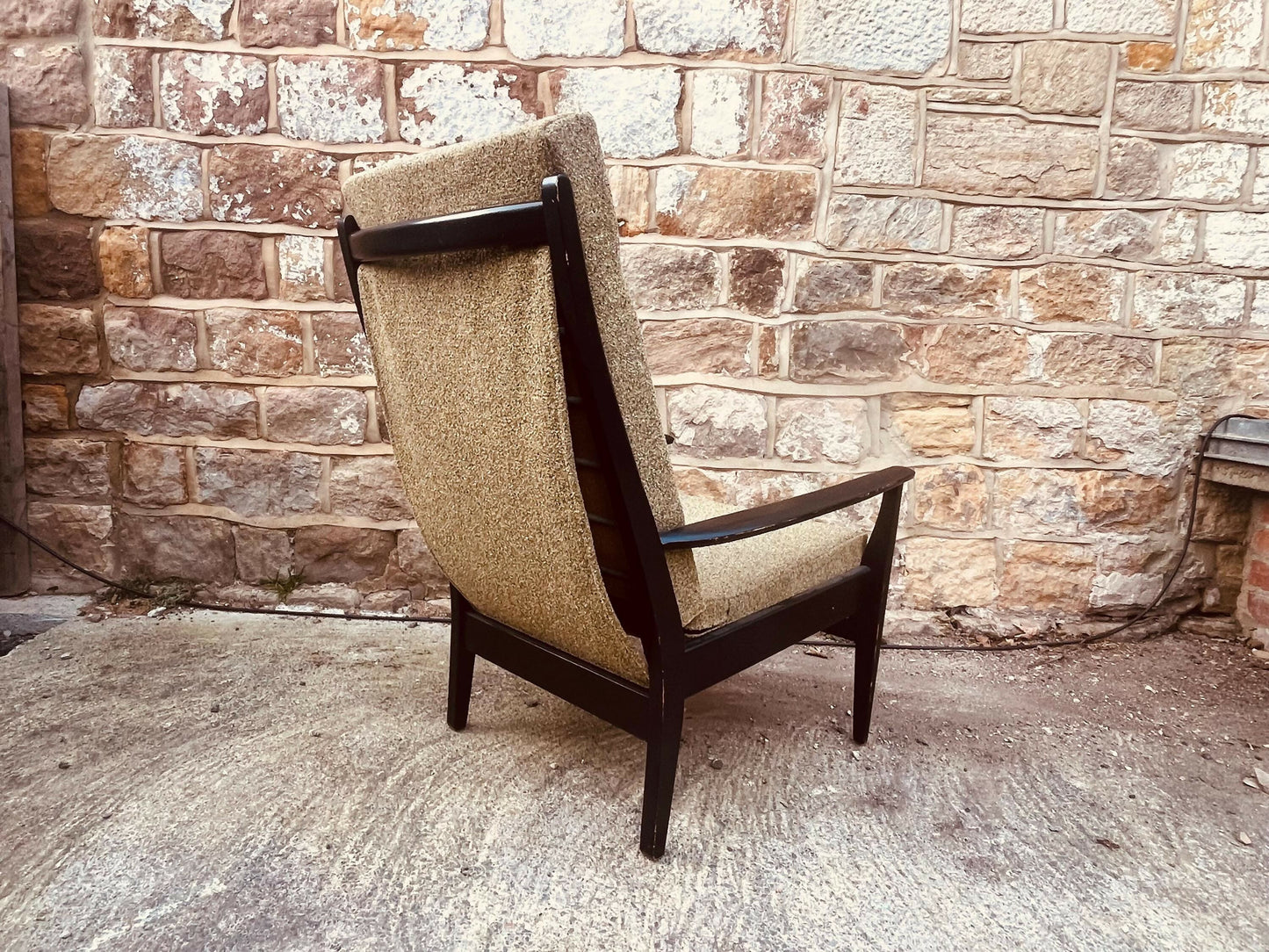 Retro Mid Century Chair | Textured Tweed Seat | Black Frame Armchair | Scandinavian Style Statement Chair