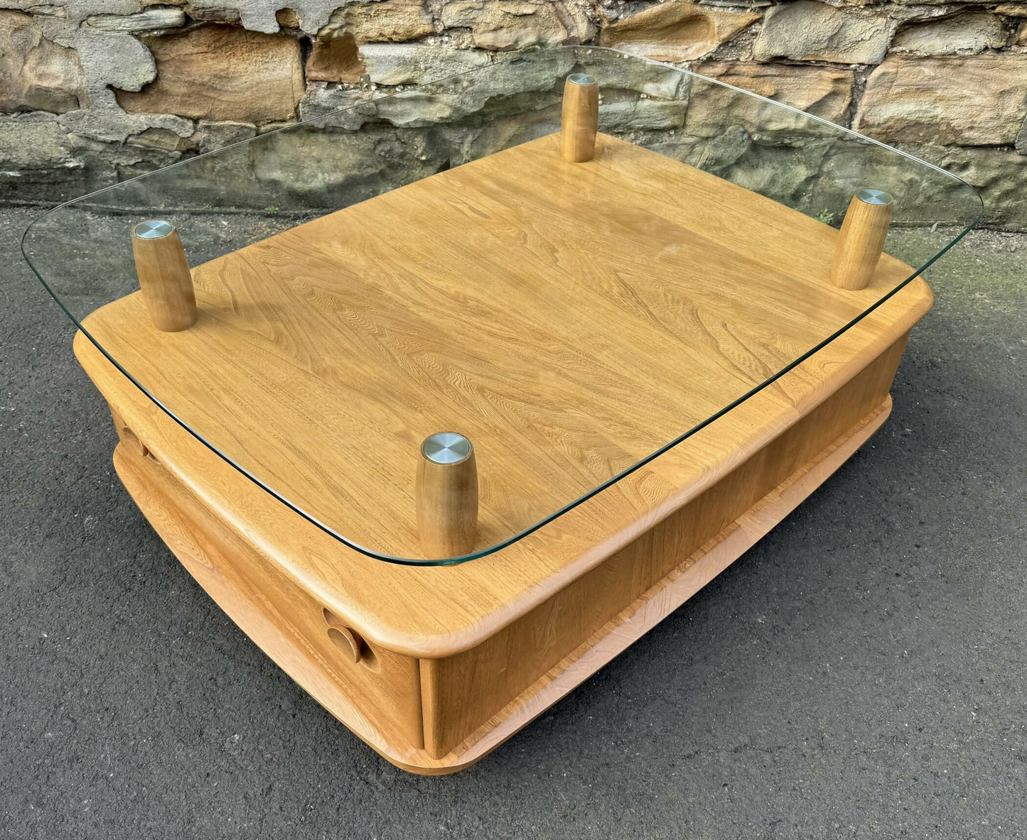 Ercol Light Elm Windsor Glass Top Coffee Table - Pandoras Box