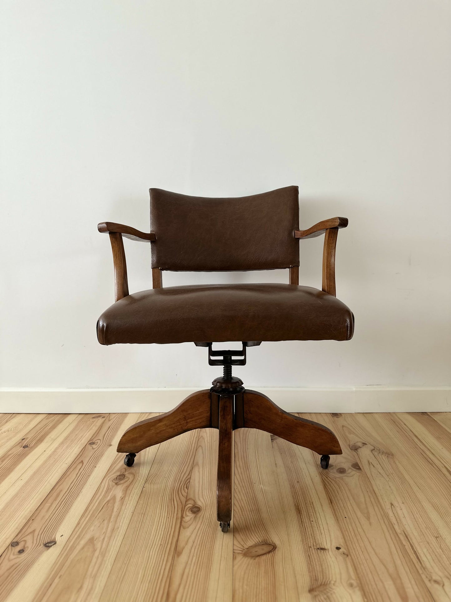 Antique Oak Captain's Swivel Chair, Edwardian Vintage Office Desk Chair, Period Revolving Chair, Victorian Study Seat, Home Office Furniture