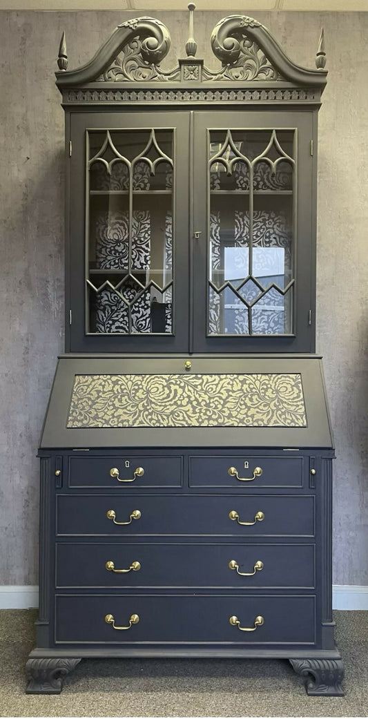 Writing Bureau with upper glass fronted Bookcsse