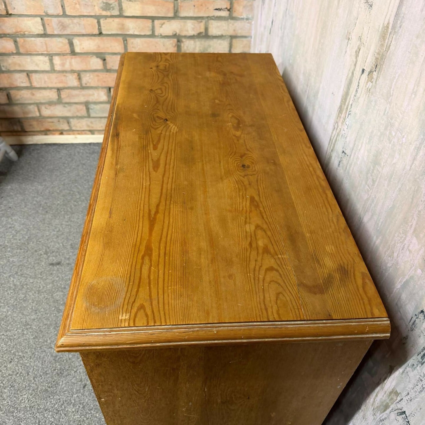 Vintage Solid Pine Low Chest of 3 Drawers Knob Handles Plinth