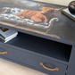 Solid Oak Console/TV Unit Hand-Painted Deep Blue with Highland Cow
