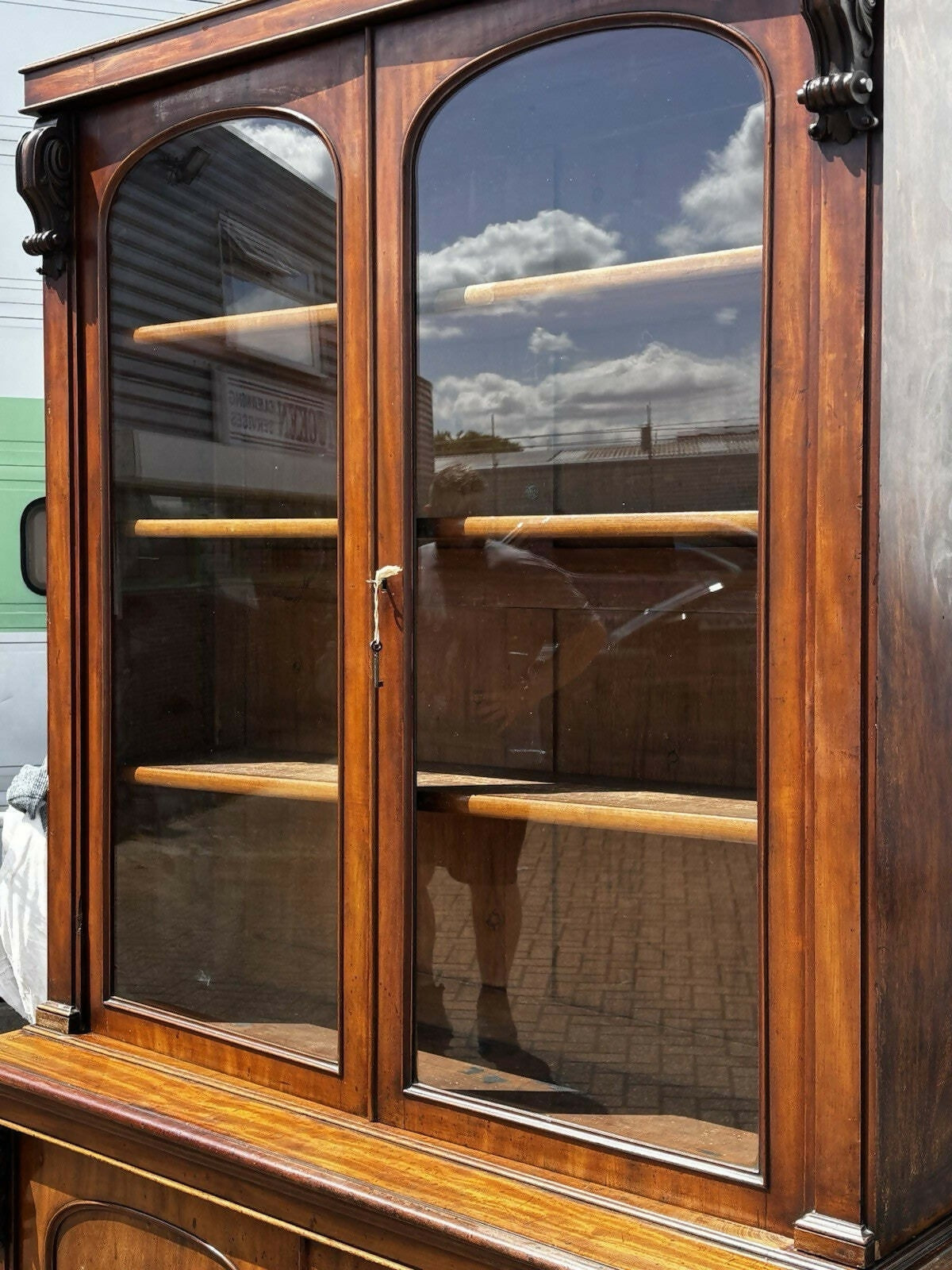 Victorian Vintage Mahogany Bookcase, Adjustable Shelves, Cupboards To Base