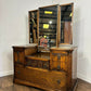 Vintage Oak Dressing Table With Triptych Mirror