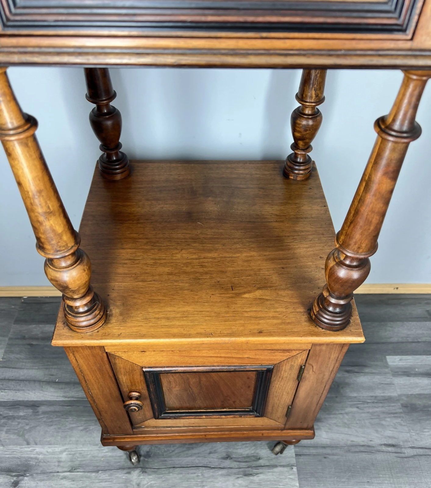 Bedside Table Antique French Style Marble Top Walnut Cupboard Cabinet LOT 4043