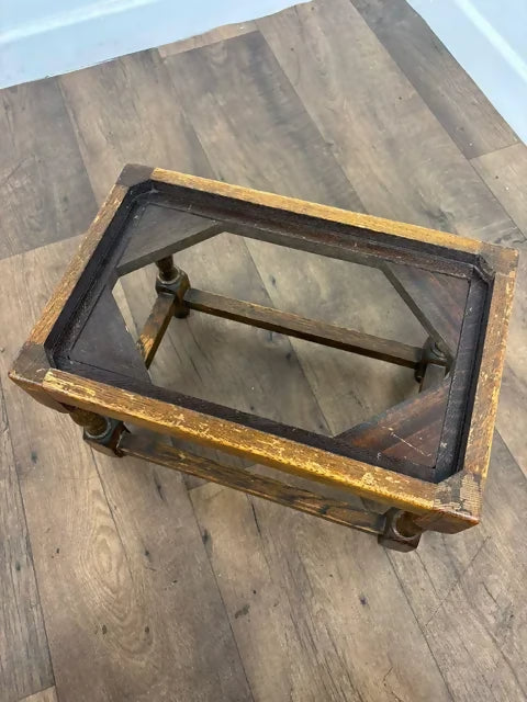 Vintage Oak Stool with Embroidered Pad