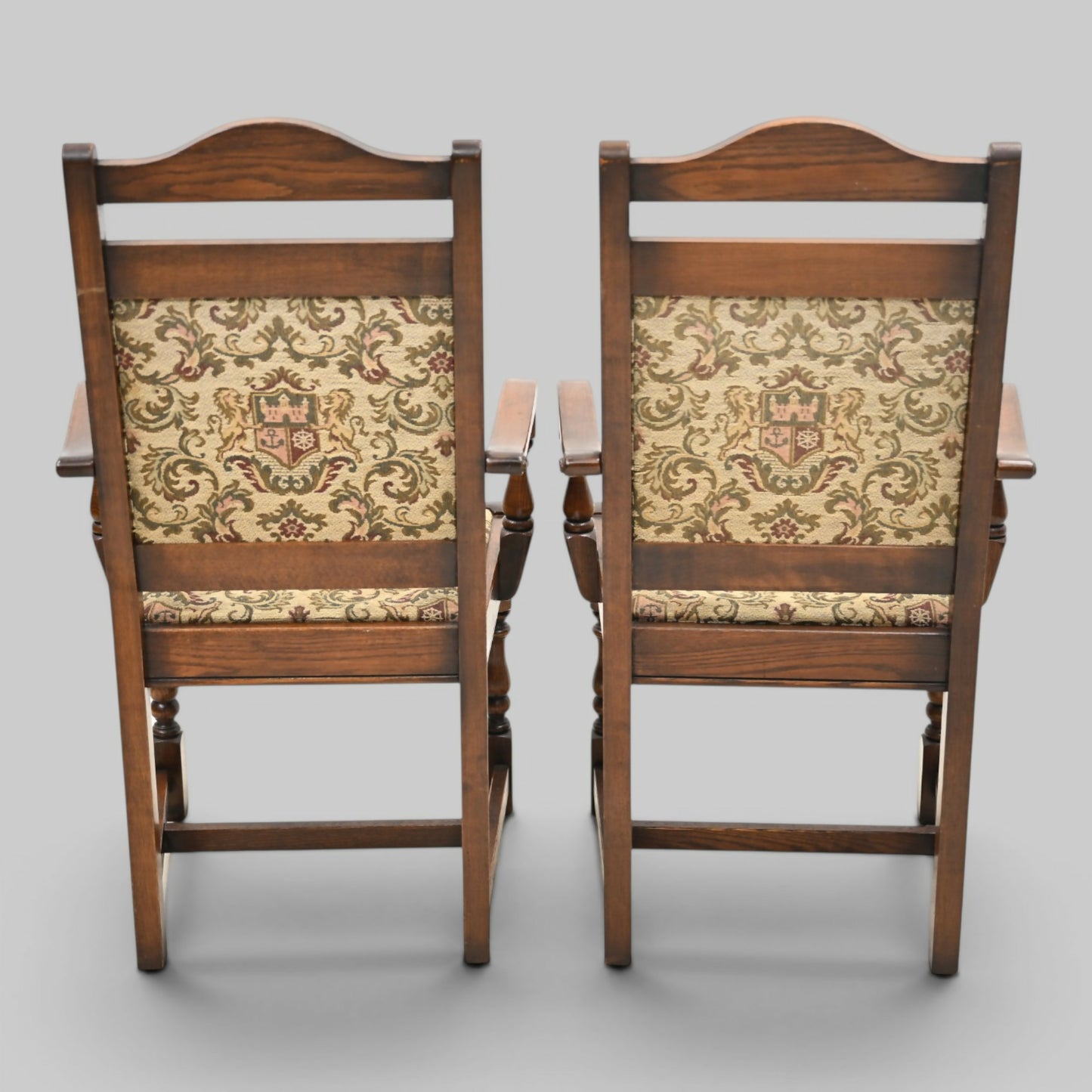 2 Old Charm Dining Chairs Carvers Light Oak Finish Tudor Fabric FREE UK Delivery