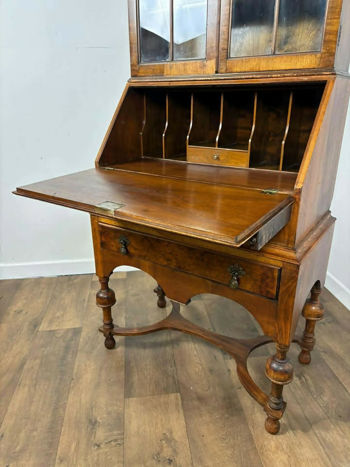 Queen Anne Style Walnut Bureau Bookcase