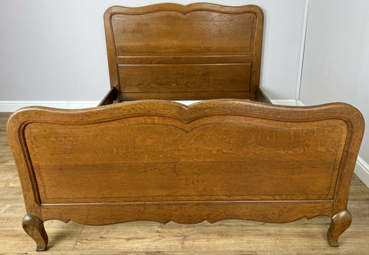 Bed Vintage French Louis XVI Oak Double Bed Frame Carved Headboard LOT 6380