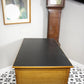 Vintage Oak Faced Mid Century Twin Pedestal Desk with Black Leatherette Top