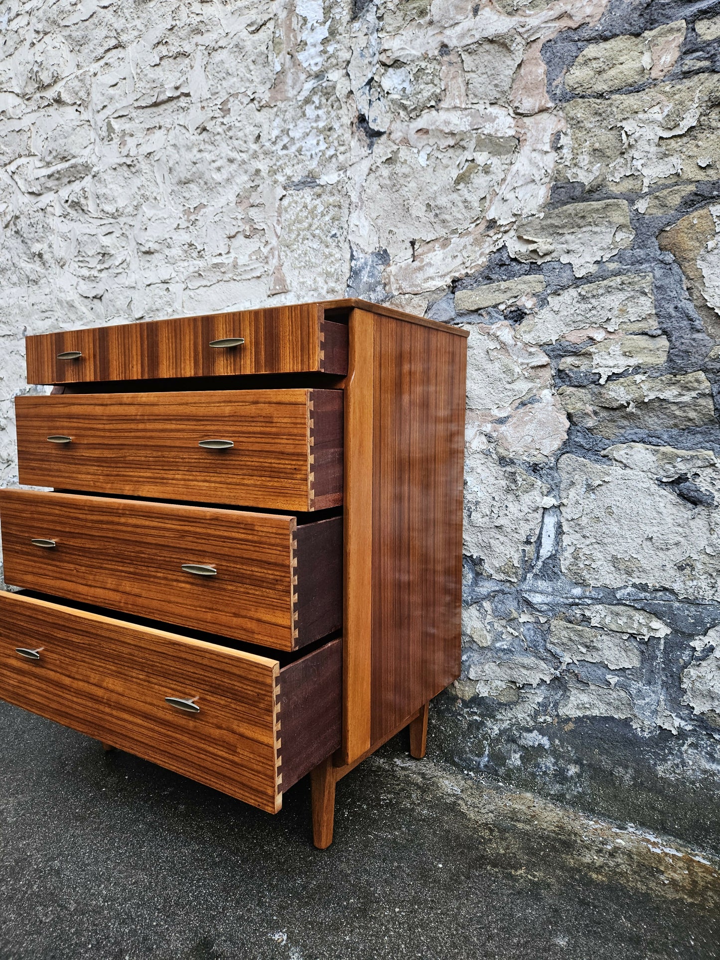 Lebus Chest of Drawers: Mid-Century Modern Tallboy Cabinet Four Drawer