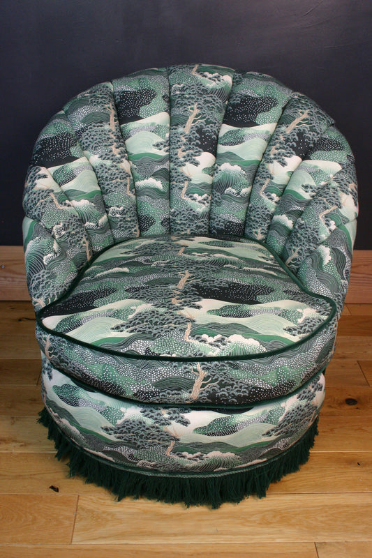 1960s Vintage Fluted Back Chair – Completely Reupholstered in Japanese-Inspired Designer Fabric