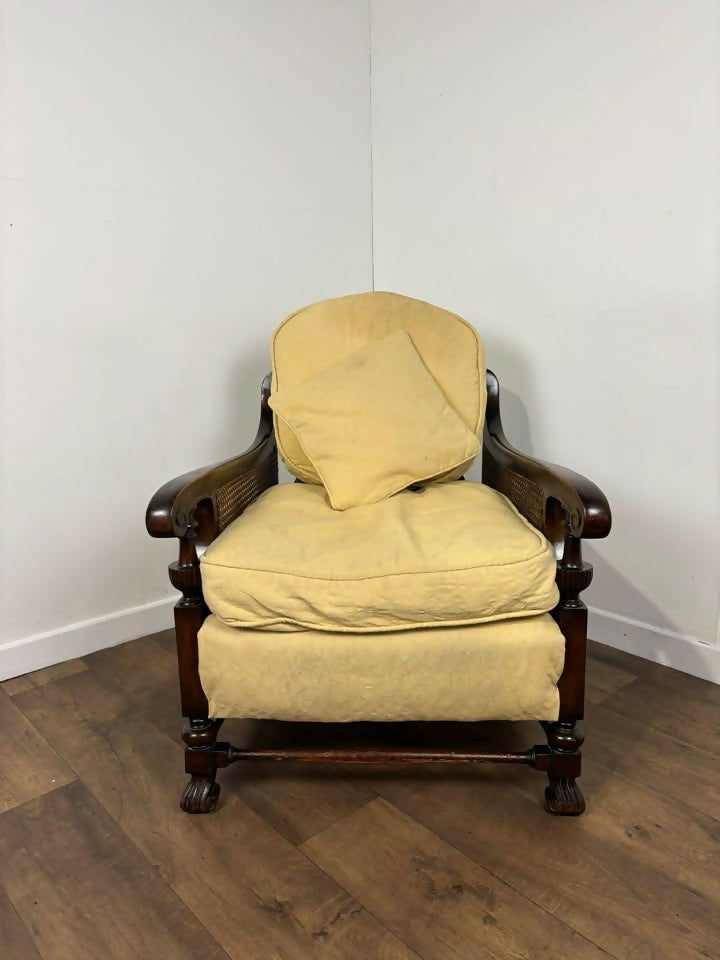 Edwardian Beech Framed Bergère Armchair