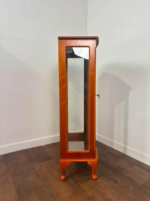 Reproduction Yew Wood Glazed Display Cabinet with Key