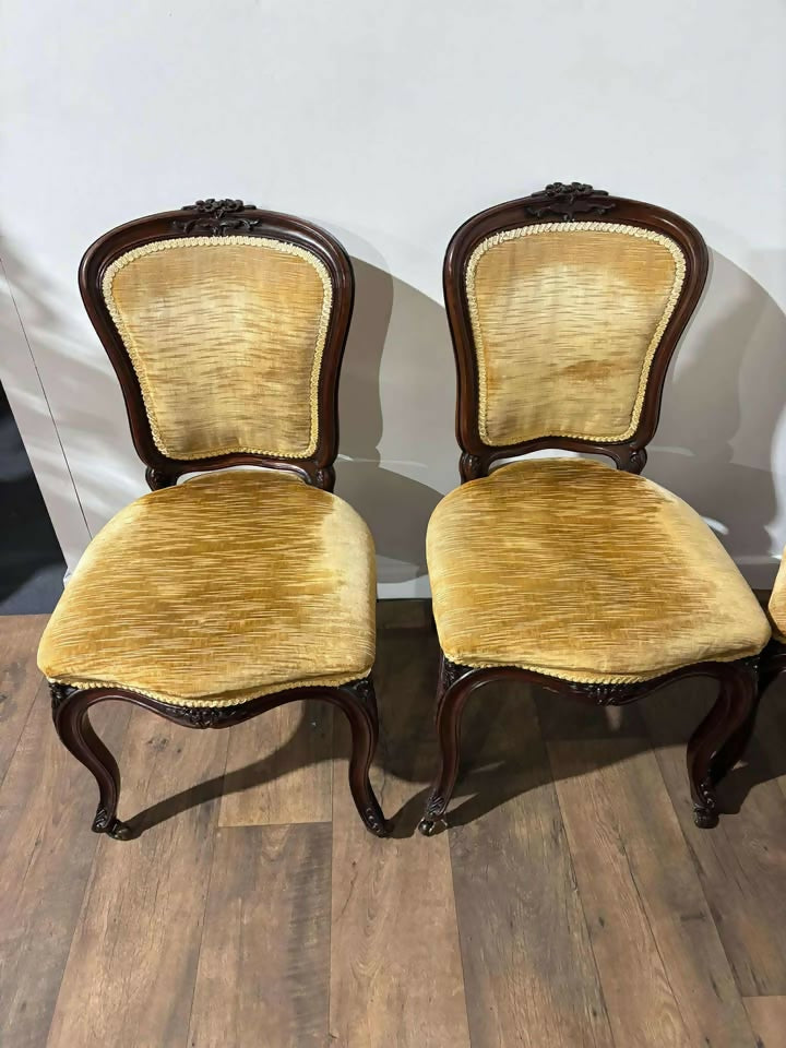 Vintage Set Of Six French Mahogany Framed Dining Chairs
