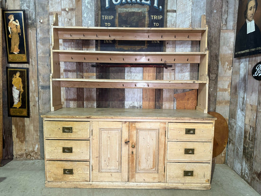 Antique Late Victorian English Pine Kitchen Dresser Shelves Housekeeper Cupboard, c.1870