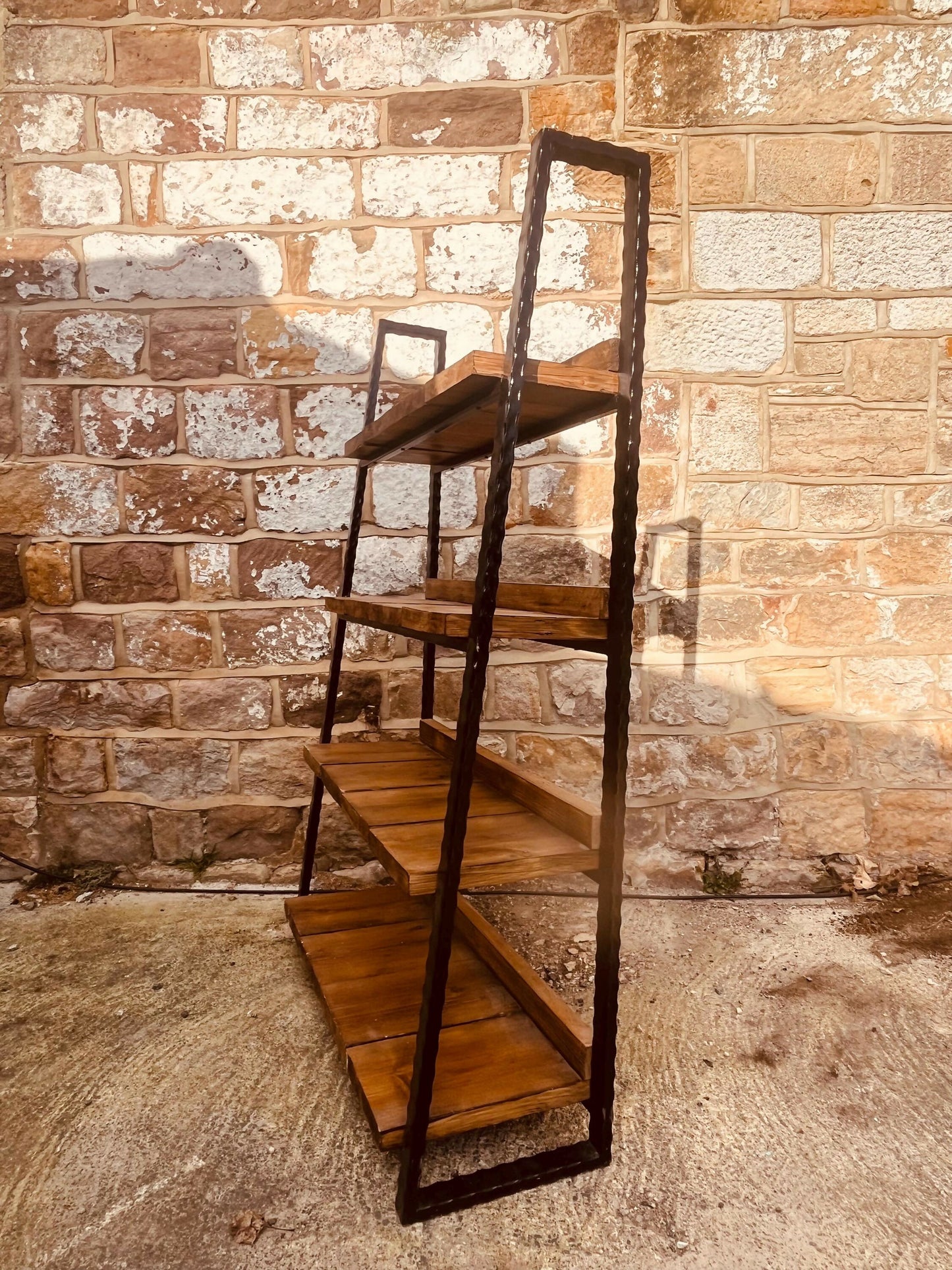 Industrial Rustic Shelving Unit | Wood & Metal Shelf | Reclaimed Style Bookcase | Rustic Ladder Shelf | Industrial Home Decor Storage