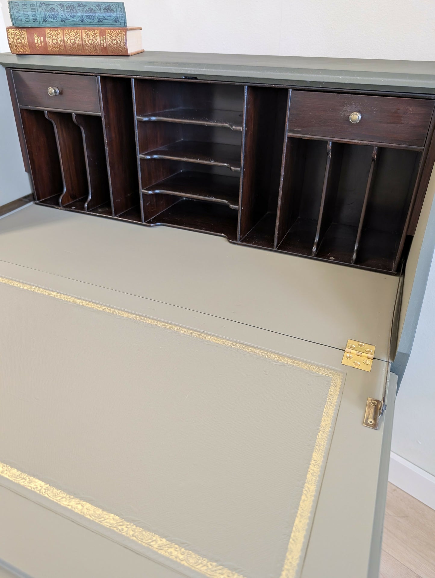 Vintage Writing Bureau in a Deep Earthy Green
