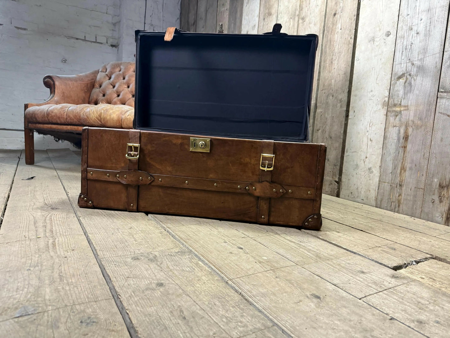Belting Leather Coffee Table, Leather Chest
