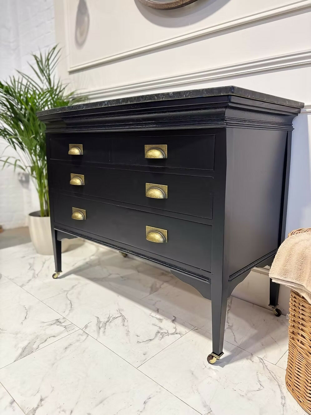 Black Vintage Wooden Vanity Unit