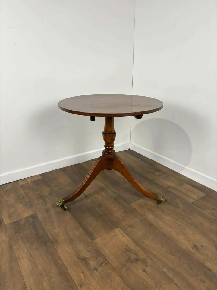 Antique Oak Round Console Table On Triform Base