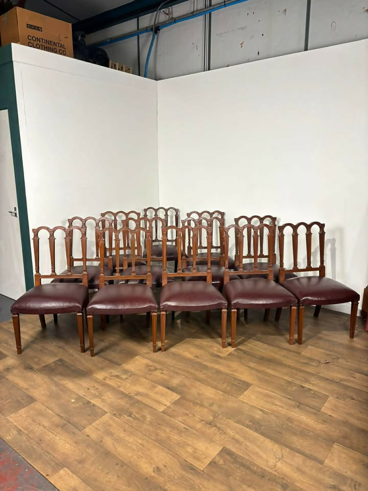 Set Of Twelve Mahogany Dining Chairs With Burgundy Leather Upholstered Seats