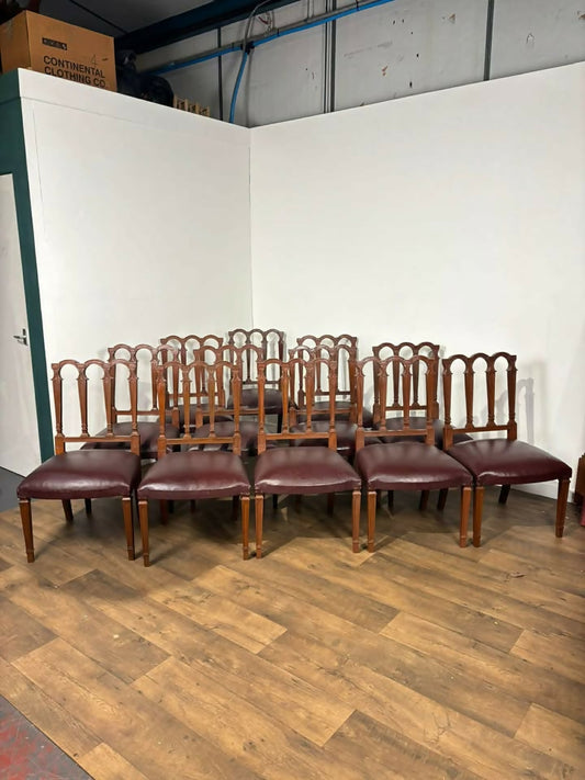 Set Of Twelve Mahogany Dining Chairs With Burgundy Leather Upholstered Seats