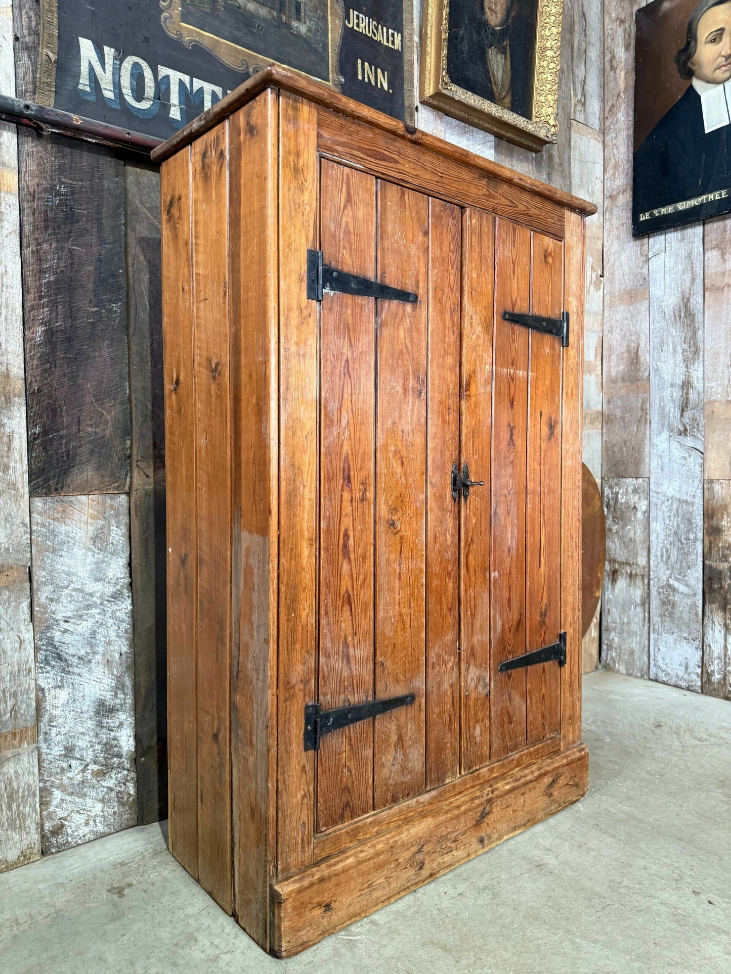 Vintage Mid Victorian Narrow Pine Pantry Hall Kitchen Estate Cupboard, c1860