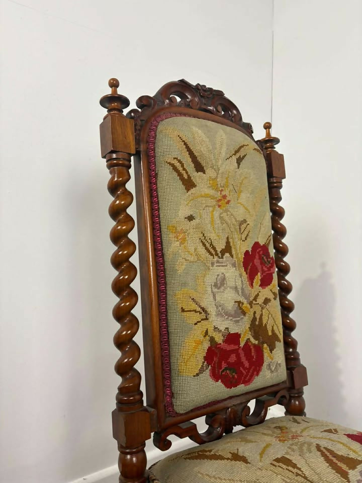 Victorian Walnut Prayer Chair With Tapestry Upholstery