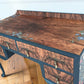 Vintage art deco navy blue walnut burr wood desk/ dressing table