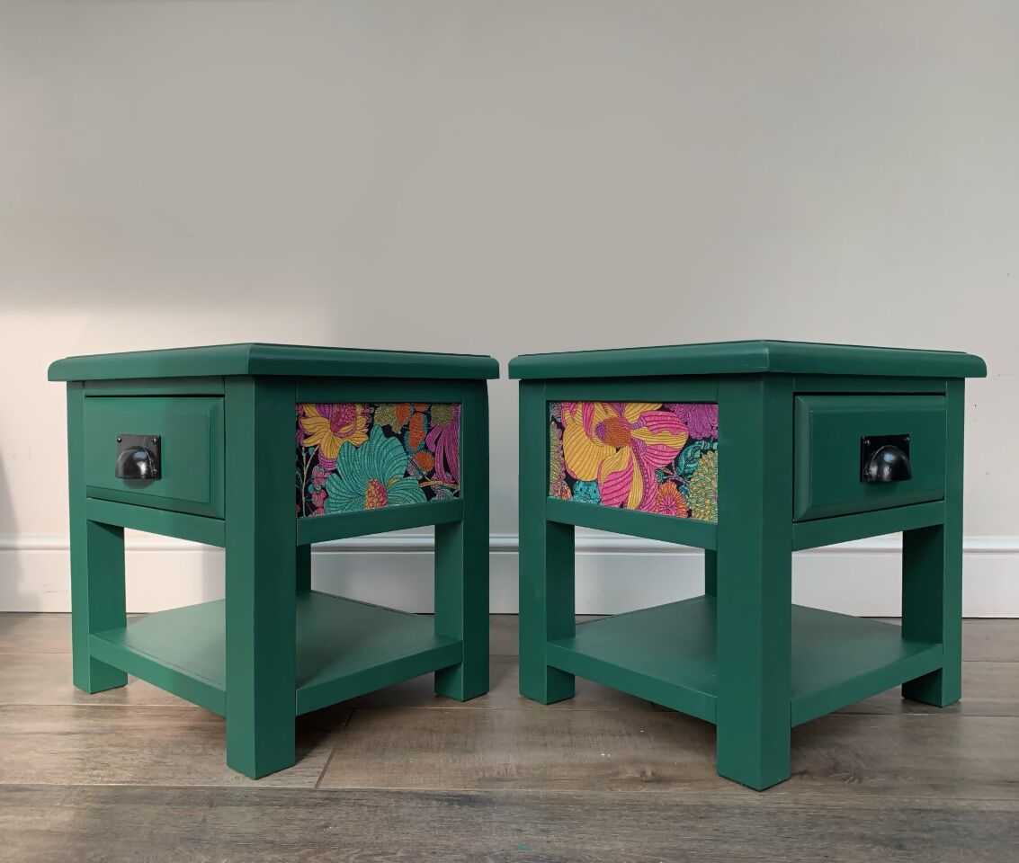 Discover Vibrant Green Bedside Tables & Side Tables with Stunning Flower Decoupage