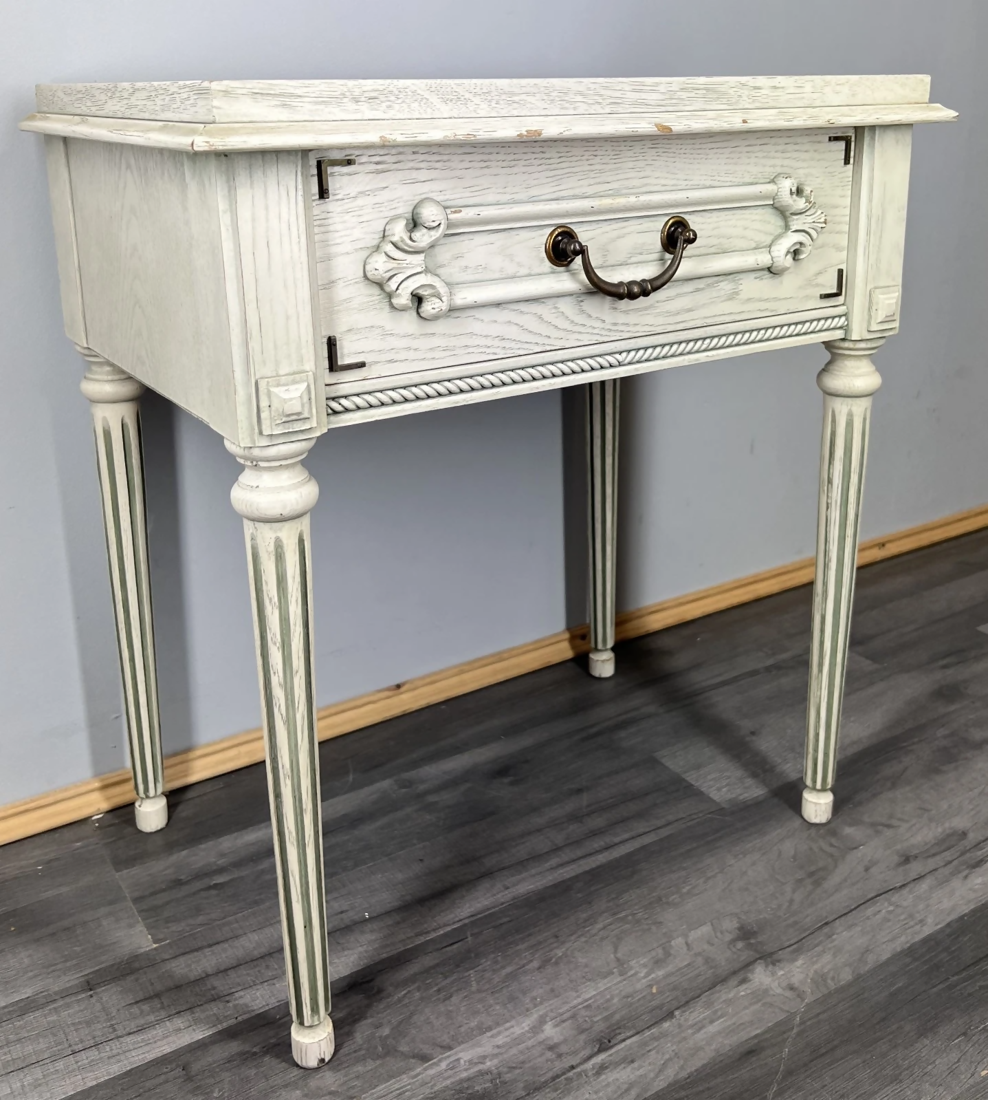 Bedside Table Vintage France Shabby Chic Painted Drawer Carved Cabinet LOT 4042