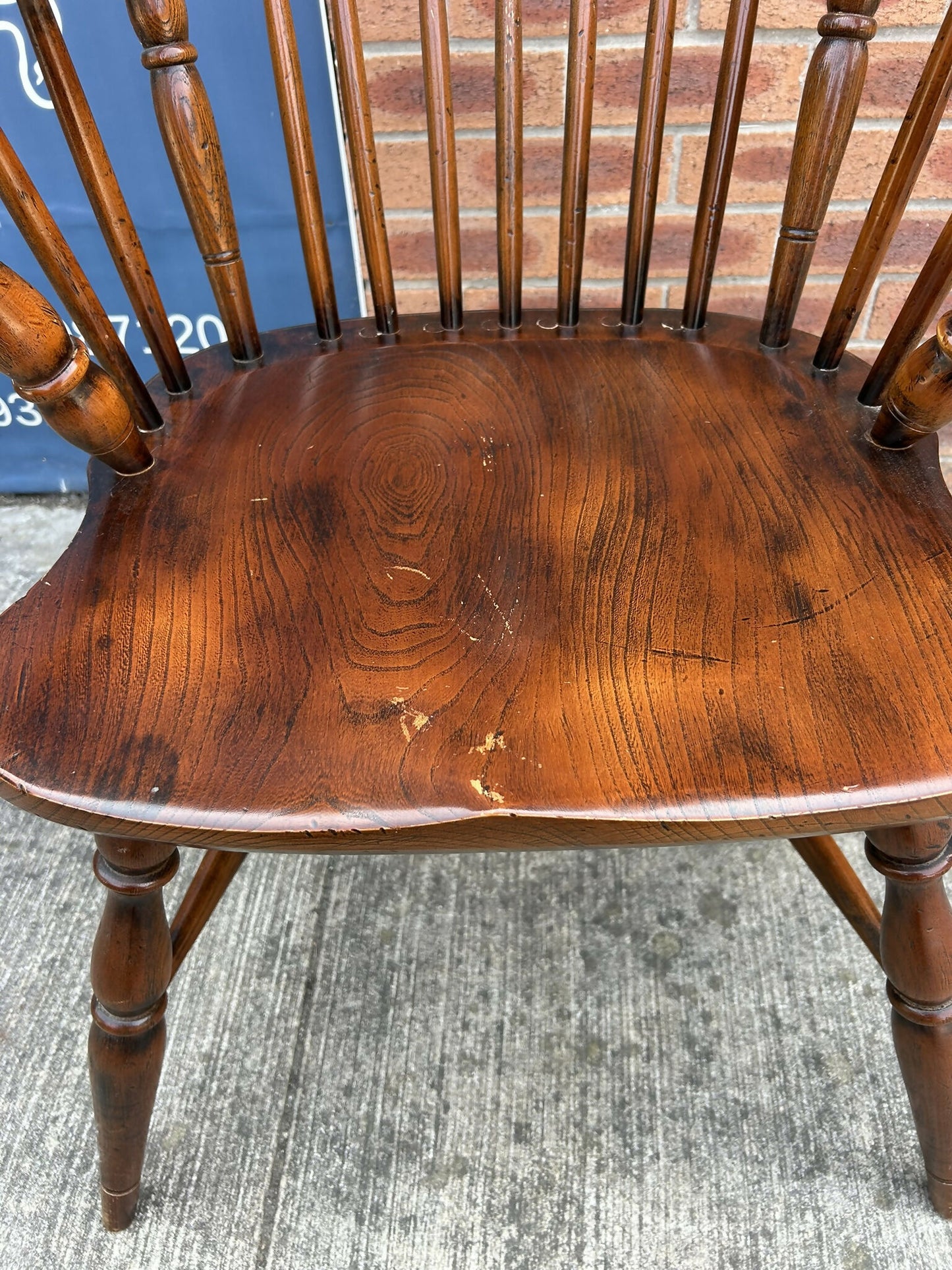 Antique Style Oak & Elm Comb Back Windsor Chair Crinoline Stretcher Armchair