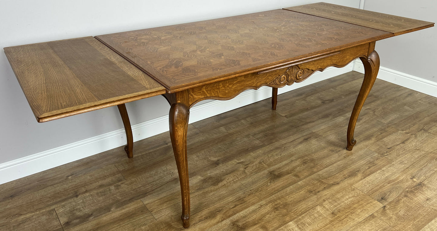Dining Table Vintage French Louis XVI Carved Oak Extendable Table LOT 6356