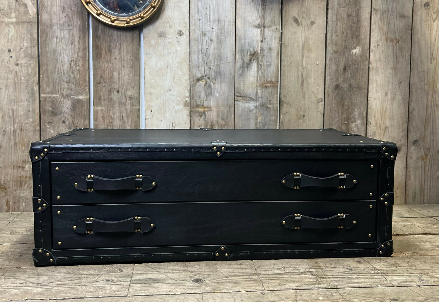 XL Black Leather 2 Drawer Coffee Table, End Table