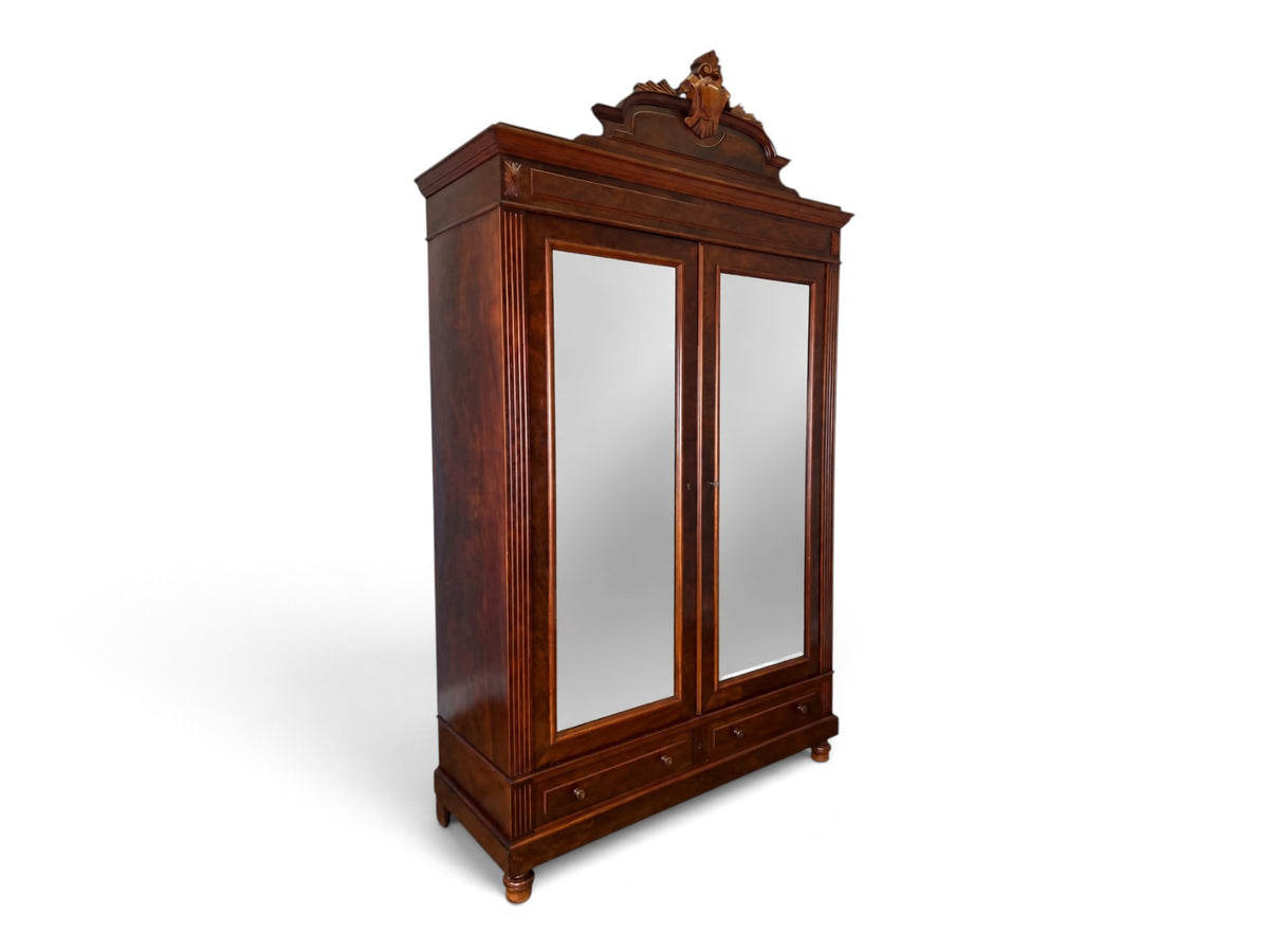 Wardrobe Antique French Style Mahogany Mirrored Two Door Carved Armoire LOT 6543