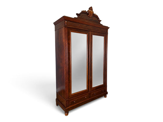 Wardrobe Antique French Style Mahogany Mirrored Two Door Carved Armoire LOT 6543