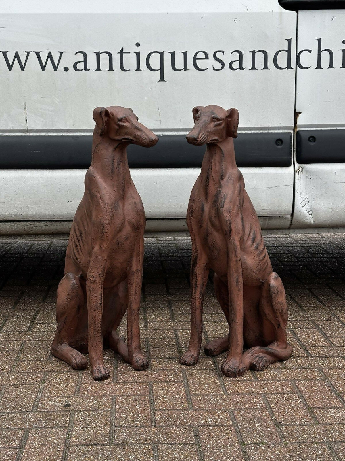 Life Size Pair Of Whippet / Greyhound Vintage Garden Statues.