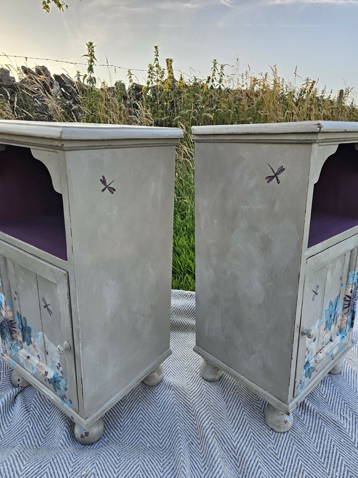 Hand Painted Pine Bedside Cabinets