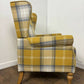 Modern Tartan Fireside Armchair – Upholstered Accent Chair in Mustard, Blue & White