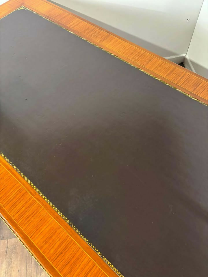 Continental Reproduction Walnut Veneered Tooled Inlaid Desk (style of Louis XVI)