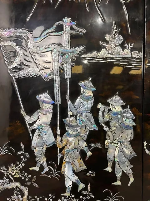 Set of Four Vintage Oriental Wall Panels with Mother of Pearl Inlay